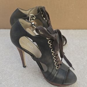 Aldo Green Lace-Up Peep-Toe Heels